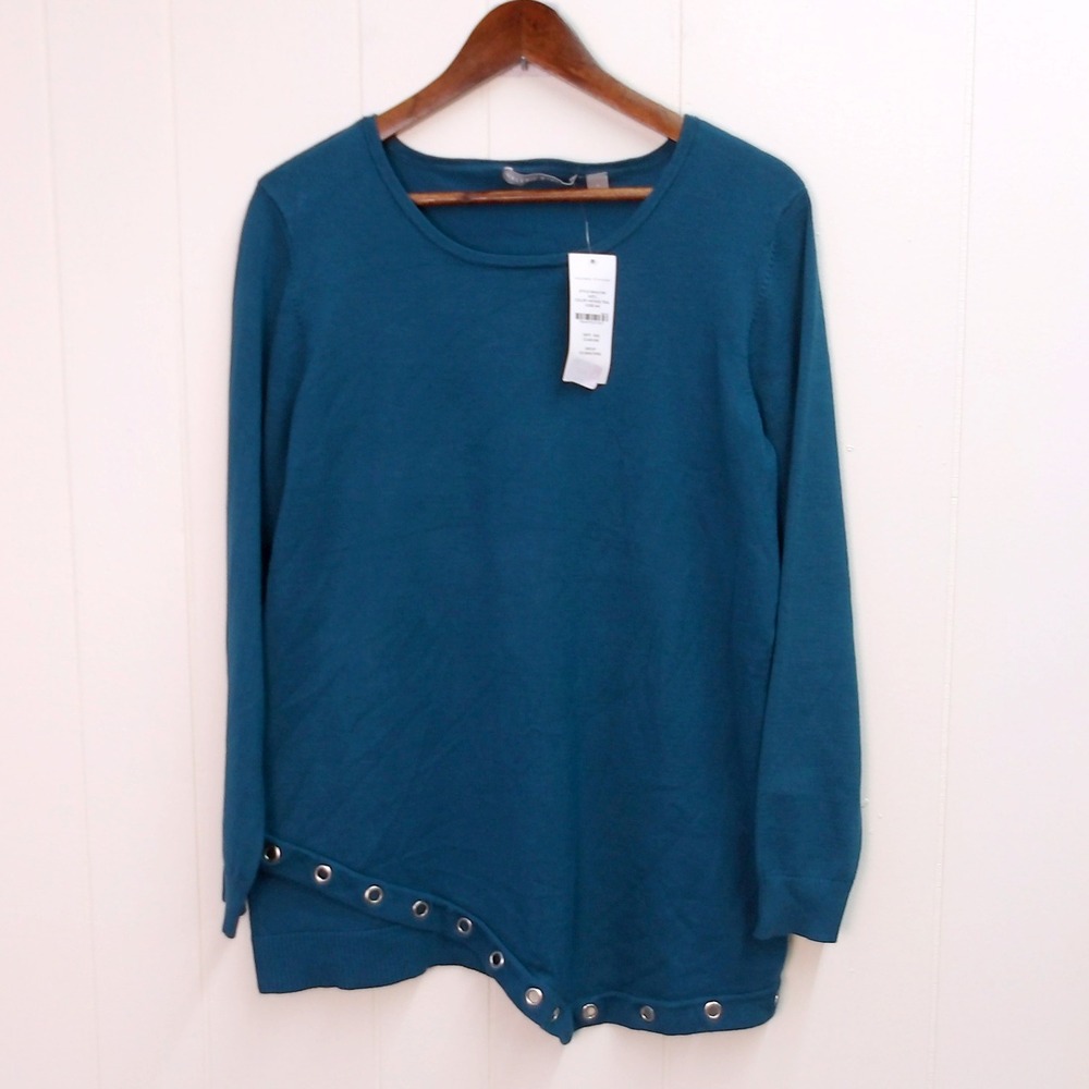 Valerie Stevens Womens Sweater Large L Vintage Teal Crew Neck / #8069